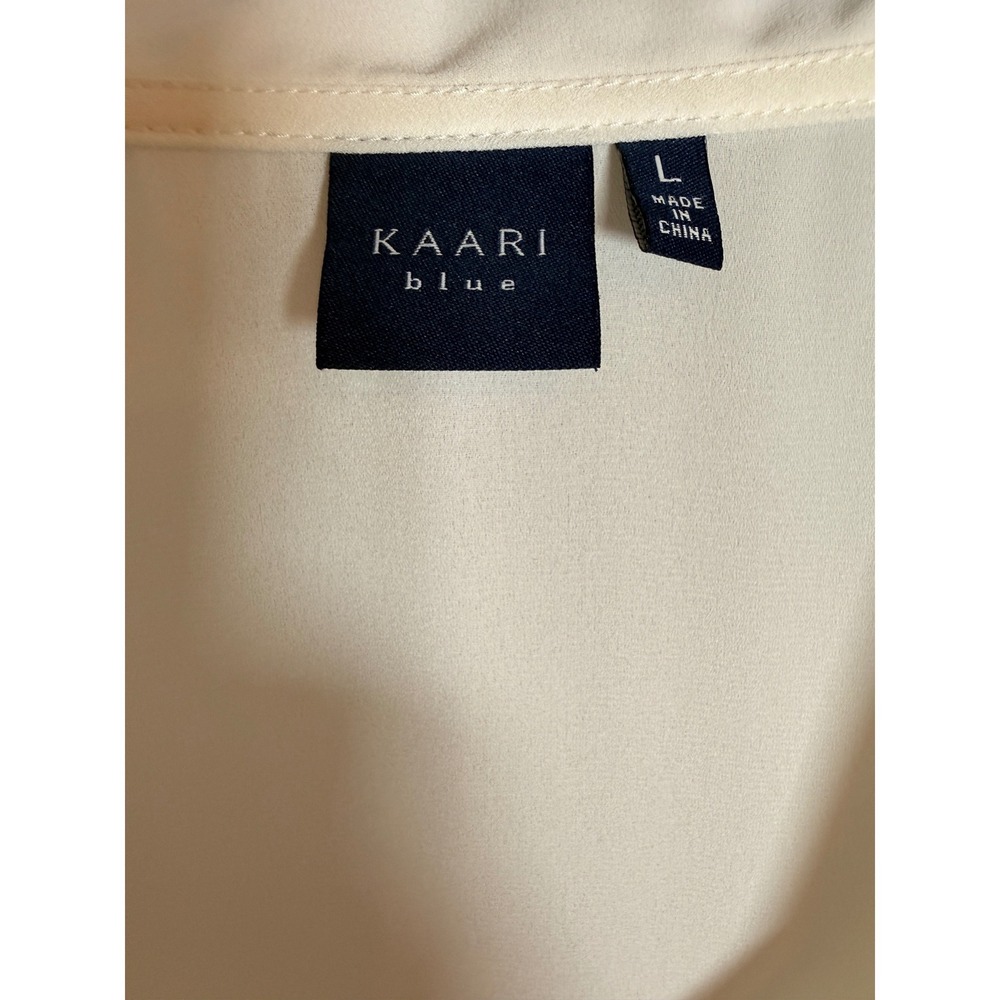 Kaari Blue Ruffle V-Neck Blouse Women Size L Ivory Polyester Romantic Career - Picture 4 of 7